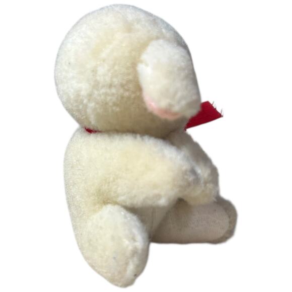 Vintage 90s White Lamb Finger Puppet Plush Red Bow Pencil Topper - Picture 4 of 9